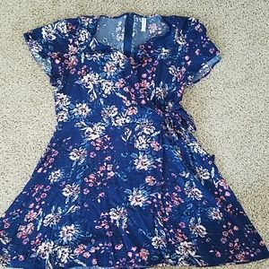 Blue floral wrap dress